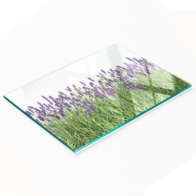 Multifunctionele decoratieve glazen keukenplank met lavendelbloemen, 80x52 cm