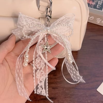 Ruban de Ballet Étoile Nœud en Dentelle Ruban Blanc Porte-clés Accessoire de Sac Cadeau pour Femmes Accessoires de Sac 1PCS