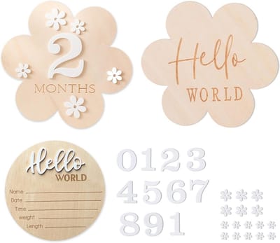 Houten Maandelijkse Mijlpaalkaarten met Bloemendecoratie voor Babyfotografie