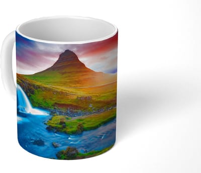 Mok - Koffiemok - Waterval - Berg - Mos - Zonsondergang - Natuur - Mokken - 350 ML - Beker - Koffiemokken - Theemok