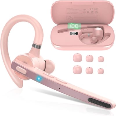 Bluetooth Headset V5.3 Draadloze Hands-Free Oproepen met Dual Mic Ruisonderdrukking APTX CVC 8.0/ENC Mute Functie Twee-Device Connectie Microfoon Mobiel Toestel Roze