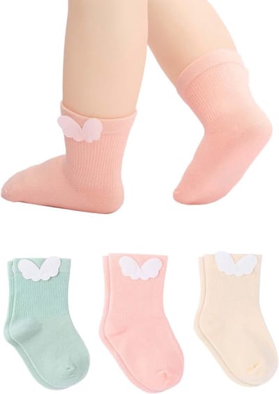 Set van 3 Baby Sokken voor 6-12 Maanden - Warme Katoenen Crew Sokken in Roze, Perfect voor Meisjes, Comfortabel en Ademend