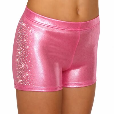 Fairysports Turnbroekje Roze Glitterstof maat 110-116 meisjes gymbroekje met gekleurde steentjes