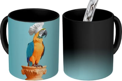 Magische Mok - Foto op Warmte Mokken - Koffiemok - Papegaai - Koksmuts - Grappig - Vogel - Magic Mok - Beker - 350 ML - Theemok