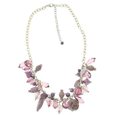 Behave - Ketting goudkleur met hangers paars, 41 cm