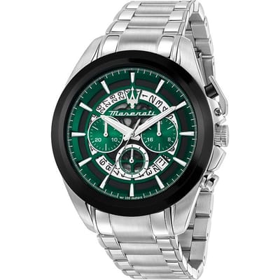 Maserati Traguardo Verte Acier Inoxydable Argenté Homme Chronographe à Quartz avec Date R8873612060 vert