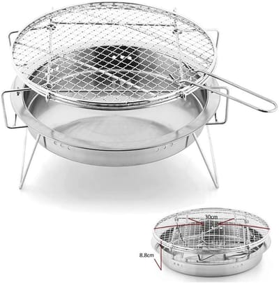 Opvouwbare Grill - Kampeer BBQ - Buiten Koken - Roestvrij Staal - 23 x 23 x 8 cm - Zilver