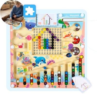 Mauzek® Magnetisch Doolhof Zee – Montessori speelgoed – Houten speelgoed – Magneetspel – Sensorisch – Reisspeelgoed – Magnetisch – Peuter speelgoed – Voor in de auto – Speelgoed voor onderweg – Jongens – Meisjes – 3 jaar – 4 jaar – 5 jaar – 6 jaar
