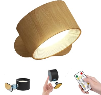 Wandlamp LED - Wandlamp met oplaadbare batterij - Touchbediening - 3 helderheidsniveaus - 3 kleurmodi - Wandlampen 360° vrije rotatie - Modern - Dimbaar - Voor woonkamers en slaapkamers - Houtnerf
