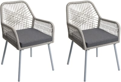 Set van 2 tuinstoelen MCW-O12, zitkussen voor buiten aluminium touwvlechtwerk Rope ~ grijs, hoes donkergrijs