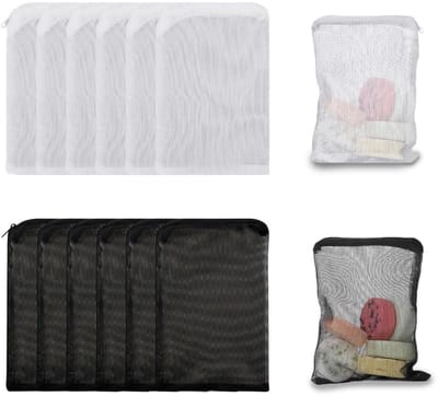 Dailygoods- Filterzakken 12 stuks - Herbruikbaar - Nylon - Aquariumfiltermedia - Mini zakken - 15cm x 20cm - Zwart/Wit - Filtermedia