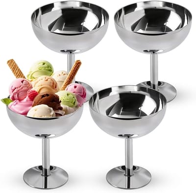 Set van 4 RVS IJsbekers - Elegante Dessertkommen voor Cocktails, Fruit Salades en Yogurt bij Feesten en Bruiloften