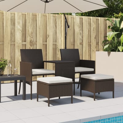 vidaXL - Tuinbank - 2-zits - met - tafel - en - voetenbanken - poly - rattan - bruin