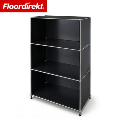 FLOORDIREKT Metalen Rek Concept Epure MK-101 - Staand rek met 4 planken & zijwanden - Boekenrek & opbergrek van metaal - 75 x 40 x 120 cm - Zwart - Voor woonkamer, kantoor & hal - Stevig en veelzijdig - Verkrijgbaar in verschillende kleuren