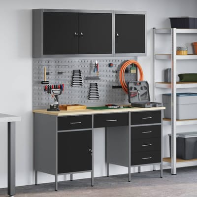 vidaXL - Werk - Cabinet - met - lade - 8 - st - Zwart - Engineered - hout - en - staal