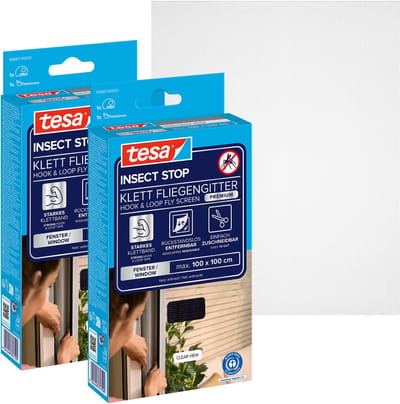 tesa INSECT STOP H&L Fly Screen Premium for Windows - hor met sterke klittenband, verwijderbaar zonder resten, op maat snijden - 2x 100 x 100 cm - wit (lichte privacy)