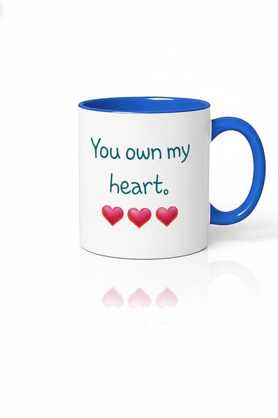 Romantische Mok 'You Own My Heart' met Harten - Blauwe Rand & Oor - Liefdescadeau