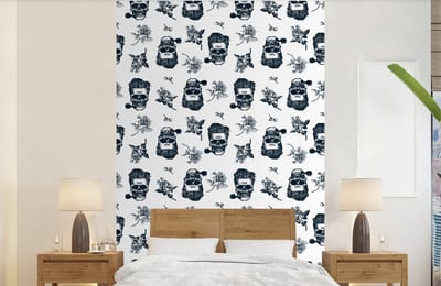 Behang - Fotobehang Patronen - Schedel - Rozen - Piraten - Jongens - Kinderen - Kids - Breedte 140 cm x hoogte 220 cm