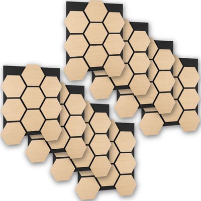 tectake® Akoestische Hexagon Panelen - Set van 8 - Akoestisch Wandpaneel - 76 x 62 cm - Wandpanelen met Aanpasbare Grootte en Patronen - MDF en Houtfineer - Geluidsisolatie - Stijlvolle Wanddecoratie - Eenvoudige Montage - Eiken