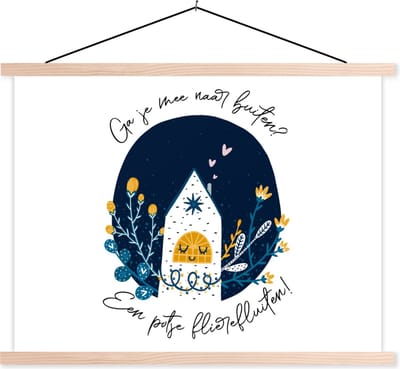 Posterhanger incl. Poster 120x90 cm - Schoolplaat - Quotes - Ga je mee naar buiten? - Spreuken - Textielposter - Blanke latten