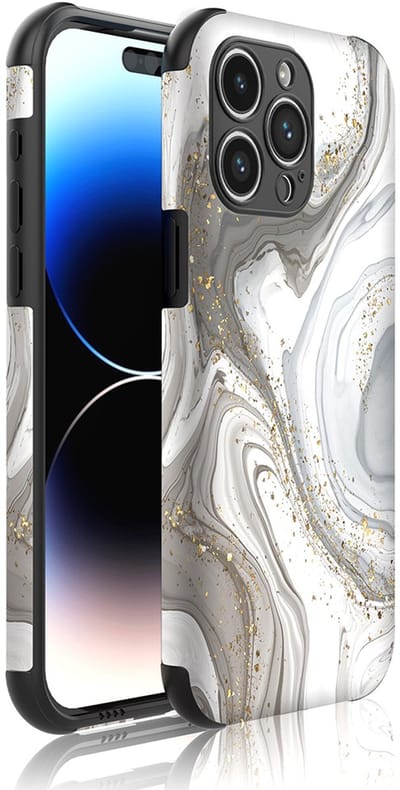 Smartphonica Telefoonhoesje Geschikt voor iPhone 14 Pro Max met Stootrand en Zilver Marmer opdruk - Backcover PhoneCase Silver Marble print geschikt voor iPhone 14 Pro Max