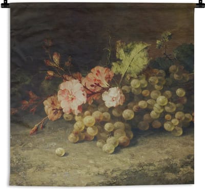 Wandkleed - Wanddoek - Fruit - Stilleven met druiven - Oude meesters - 180x180 cm - Wandtapijt
