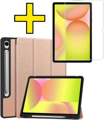 Hoes - Geschikt voor Samsung Galaxy Tab S10 FE - Met Screenprotector - Trifold Bookcase - Hard Cover Case - Met Uitsparing Geschikt voor S Pen - Hardcover Book - Tablet Hoesje - Rosé goud