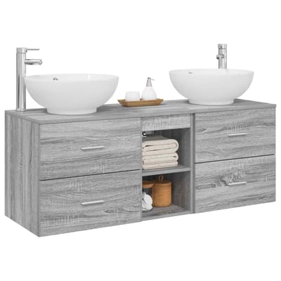 vidaXL - Badkamermeubel - Set - 3 - st - Grijs - Sonoma - 129 - x - 44,5 - x - 80 - cm