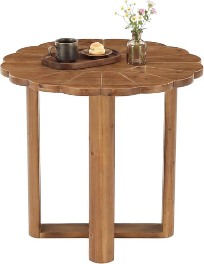 Tribesigns 80 cm Massief Houten Rond Eettafel - Eettafel met met Uitgesneden Bloemblaadjespatroon - Boerderij Keukentafel voor 2-4 Personen
