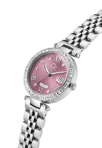Gc Gc Flair Crystal Mid Size Metal Analoog Quartzhorloge Zilverkleurig Kast Gemaakt Van 100% Roestvrij Staal En Een Armband Van 100% Roestvrij Staal 34 Z01022L6, Z01024L3