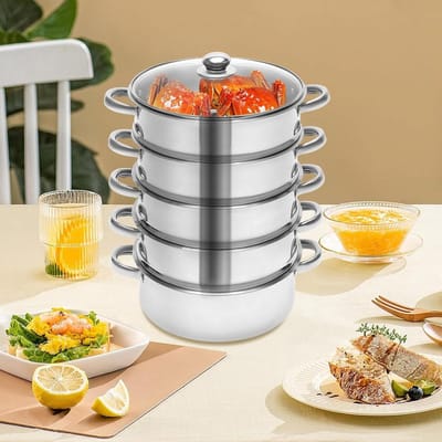Stoompan RVS - Kookpan Stomer - Gezond Koken - Snelle Stoomcirculatie - 26 cm Diameter - Zilverkleurig