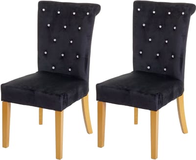 Set van 2 eetkamerstoelen MCW-D22, keukenstoel, noppenfluweel ~ zwart, goudkleurige poten