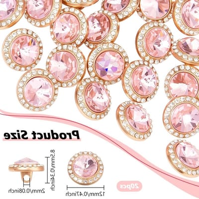 Pack van 20 Stalen Knopen met Rhinestones voor Kleding, Jurken, Jassen en Truien - 1.2 x 0.8 cm Roze