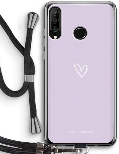 Case Company® - Hoesje met koord geschikt voor Huawei P30 Lite hoesje met Koord - Klein hartje paars - Telefoonhoesje met Zwart Koord - Bescherming aan alle Kanten en Over de Schermrand