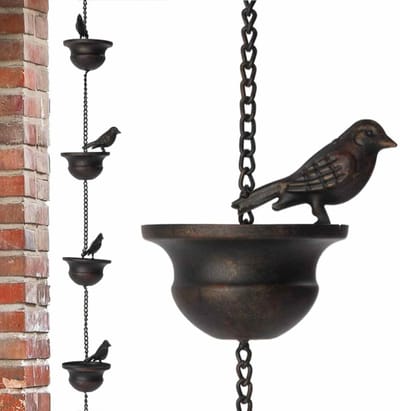 Regenketting - Waterafvoer Decoratie - Dakgoot Verfraaien - 8 Metalen Vogels - 24 Meter - Bronskleurig