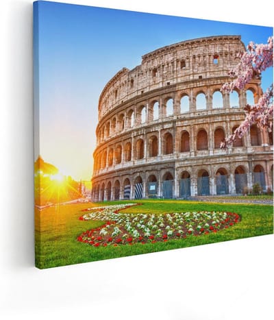 Artaza Canvas Schilderij Rome - 50x40 cm - Wanddecoratie Colosseum - Muurdecoratie Kersenbloesem - Kamer Accessoires Italië