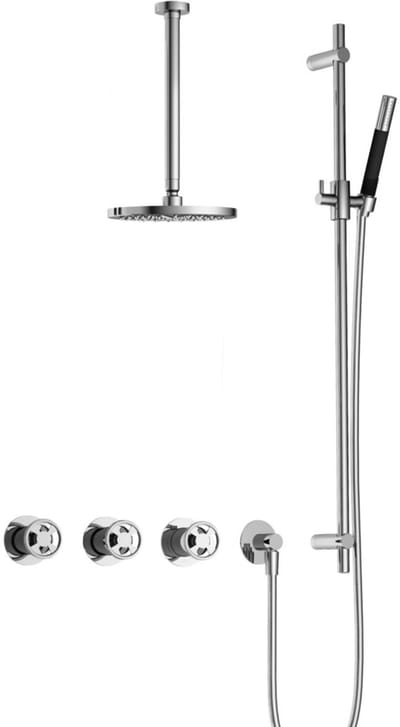 Hotbath Cobber @Work IBSW70 inbouw regendoucheset met staafhanddouche aan glijstang en 20cm ronde hoofddouche aan 30cm plafondarm chroom