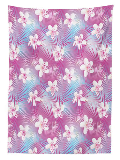 ABAKUHAUS Tafelkleed Natuur – Frangipani Hibiscus – 140x170 cm – Roze/Wit