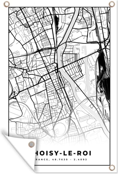 Muurdecoratie Frankrijk - Choisy-le-Roi - Plattegrond - Stadskaart - Kaart - Zwart wit - 120x180 cm - Tuinposter - Tuindoek