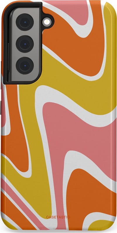 Casetastic hoesje geschikt voor Samsung Galaxy S22 - Dubbellaagse bescherming - Retro rave - Fashion Case - Goud Terracotta Koraal Wit