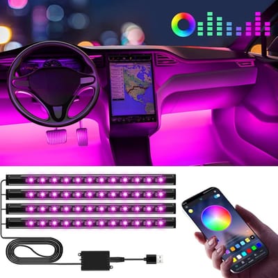 GELLDG LED-sfeerverlichting geschikt voor auto-interieur - 48 LED's - USB-opladen - 16 miljoen kleuren - App-bediening - Decoratieve autoverlichting - LED-auto-interieurverlichting - Auto-accessoires - Geschikt voor zowel mannen als vrouwen