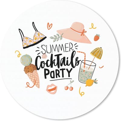 Muismat rond 20x20 cm - Mousepad Zomer - Cocktail - Hoed - Ronde muismatten