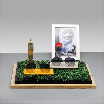 Glazen Displaystandaard - Houten Opberger - Brillen Presenteren - Dubbellaags Ontwerp - 177 x 138 Inch - Houtkleurig