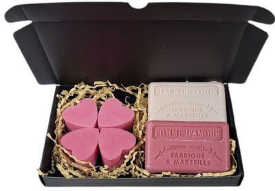 Soap bar cadeauset - Hartjes watermeloen cadeauset met fleur de coton & pomme amour - moederdag geschenkset