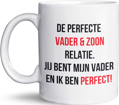 NietMokken.nl - Grappige mok - De perfecte vader & zoon relatie - Geweldig Vaderdagcadeau - Beide zijden bedrukt - Vaatwasser- en magnetronbestendig - Leuke beker als cadeau - Wit