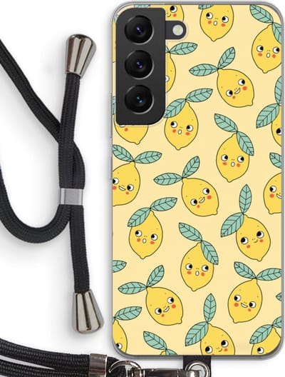 Case Company® - Hoesje met koord geschikt voor Samsung Galaxy S22 hoesje met Koord - Citroenen - Telefoonhoesje met Zwart Koord - Bescherming aan alle Kanten en Over de Schermrand