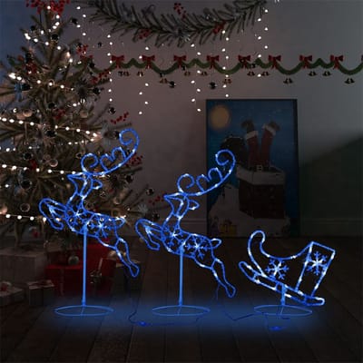 vidaXL - Kerstdecoratie - rendieren - en - slee - 260x21x87cm - acryl - blauw