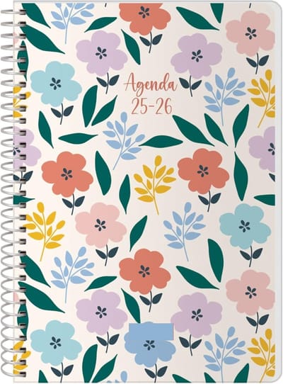 Famanu Schoolagenda 2025 2026 - Weekoverzicht, Formaat A5 (15x21 cm), Spaans en Engels, September tot Juni, Spiraalsluiting, Kaft met Plastic Bescherming - Garden