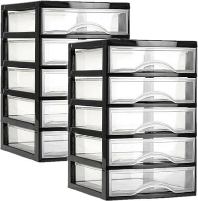 Plasticforte Ladeblokje/bureau organizer 2x lades - zwart/transparant - L18 x B21 x H28 cm - plastic