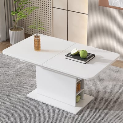 Gutent Uitschuifbare Eettafel, Wit, Spaanplaat, Eettafel met Opbergkast, rechthoekige eettafel, moderne minimalistische eettafel, ruimtebesparende multifunctionele eettafel